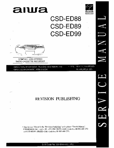Aiwa CSD-ED99, CSD-ED89, CSD-ED88 Service Manual Cd Fm Tape Recorder - Type LH, EZ, HA, HR - Tape mech. TN21ZVC-1816, TN51RV-240, Cd mech. KSM-213CDM - (16.023Kb) 8 part File - pag. 40